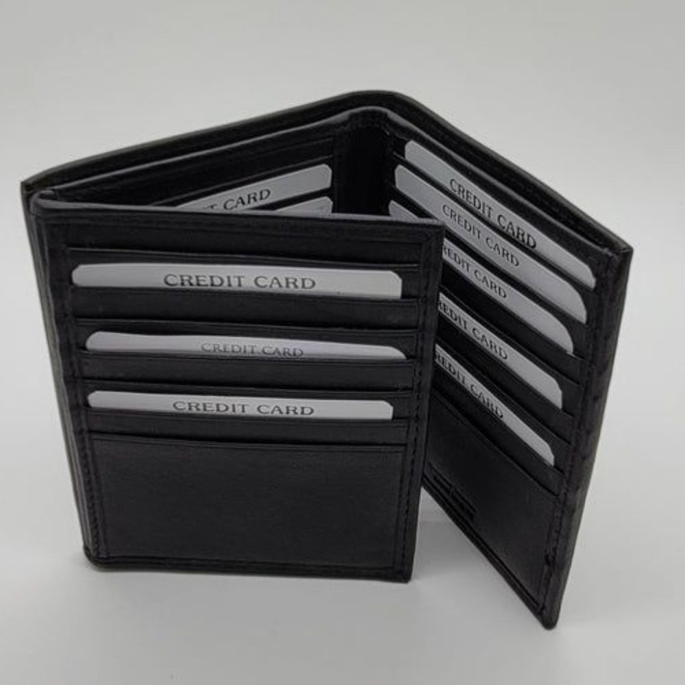 CLASSIC RFID Blocking Mens Leather Bi-Fold Big Hipster Wallet, 20 cards …